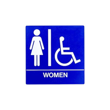 Bcf 8 x 8, Women Door Sign, Square Print, Picture, Text With Braille and Handicapped Symbol, Blue SB443-BLUE